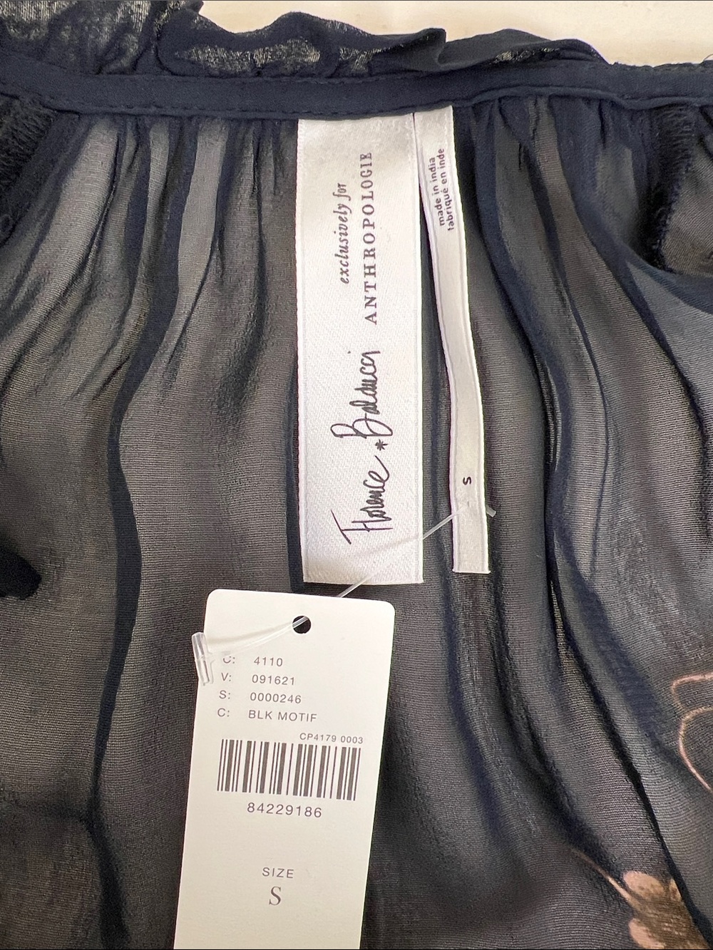 New Anthropologie Florence Balducci Pintuck Blouse Floral black motif Small - Picture 9 of 13